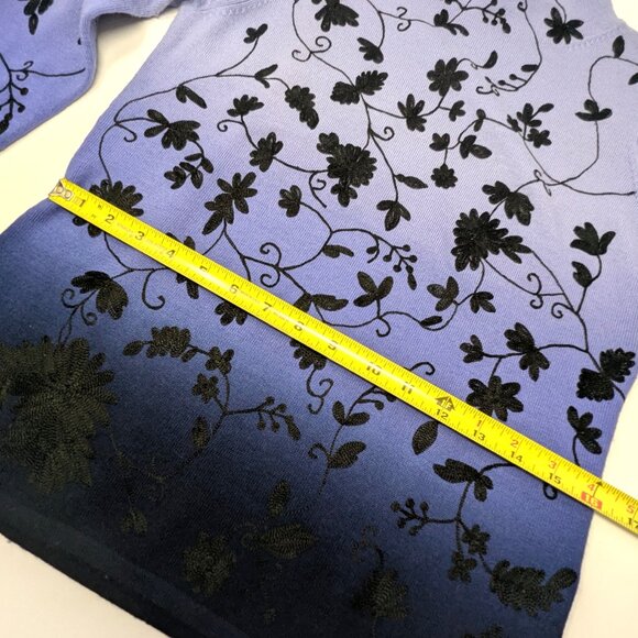 Embroidered Wool Sweater Lavender Ombre Black 90s Dana Buchman Luxury - Picture 12 of 16